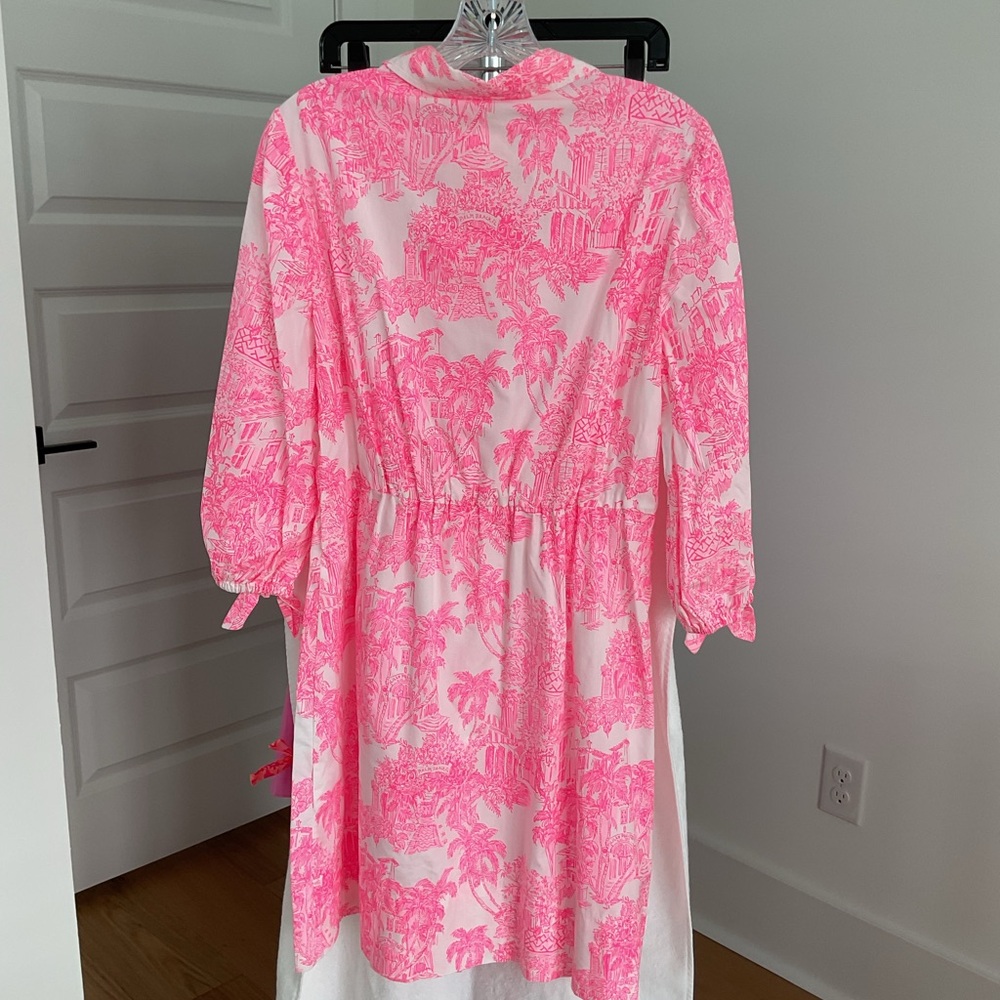 Lilly Pulitzer Pink Toile Button-Up Dress with Tie Belt - Picture 3 of 4